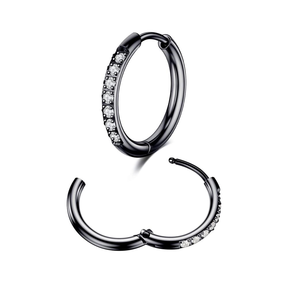 Titan Edelstahl Creolen Set 3 Paare Silber Diamant Zirkonia Ohrringe für Damen & Herren - Schwarz/Gold Klein Piercing 12MM