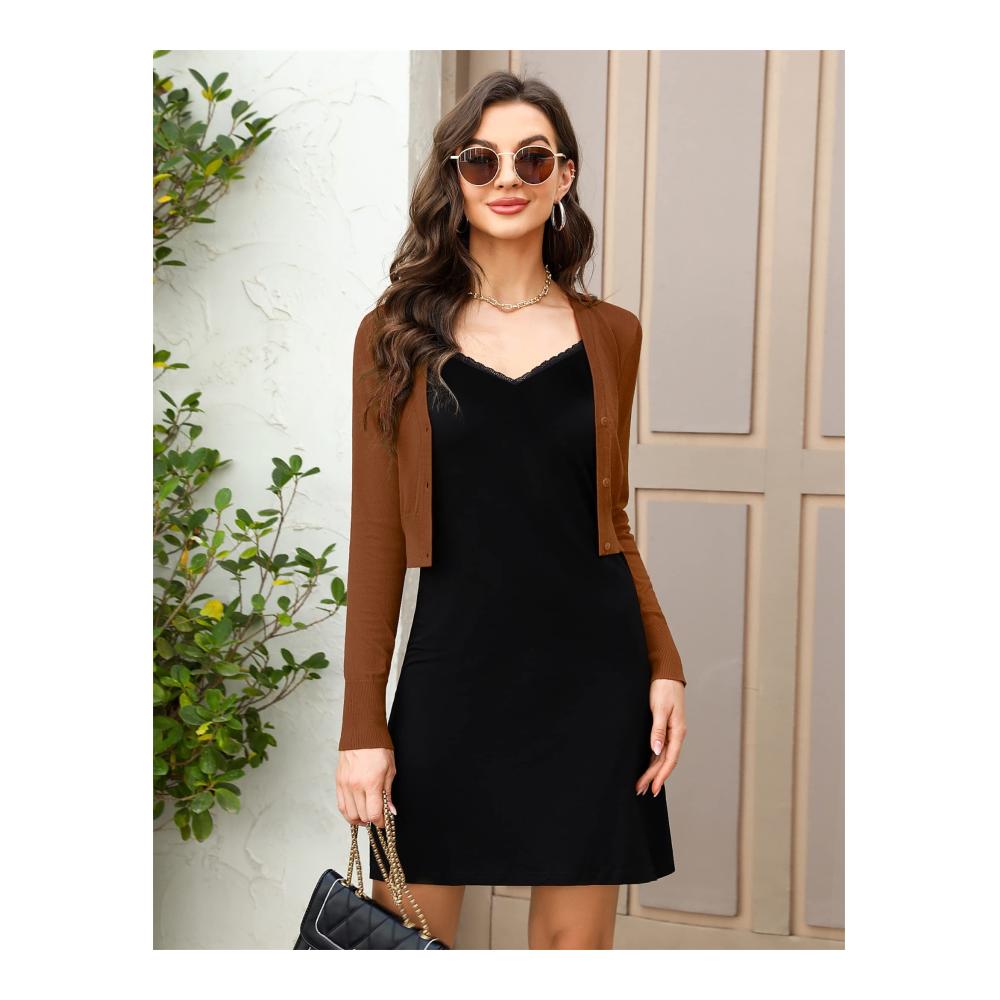 Bolero Damen Strickjacke - Retro Cardigan in Karamell XL für Frühling Sommer Herbst