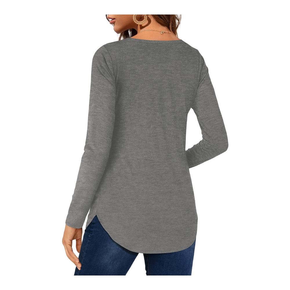 Langarmshirts Damen Modische Tunika mit V-Ausschnitt Langarm oder Kurzarm – Casual Longshirt als Basic Oberteil
