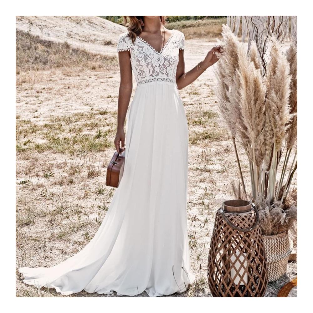 Hochwertiges Langarm-Brautkleid mit Spitze - A-Linie V-Ausschnitt Partykleid für Hochzeiten und Veranstaltungen bodenlanges Wickelkleid für die Braut oder Brautjungfern