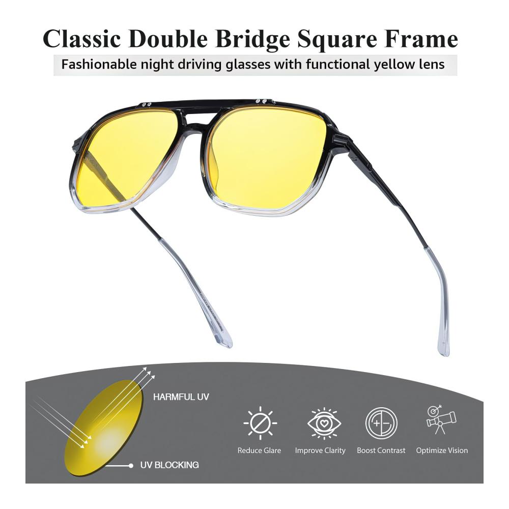 Nachtsichtbrille für sicheres Autofahren – Gelbe Sonnenbrille mit polarisierten Gläsern für Tag und Nacht UV-Schutz inklusive