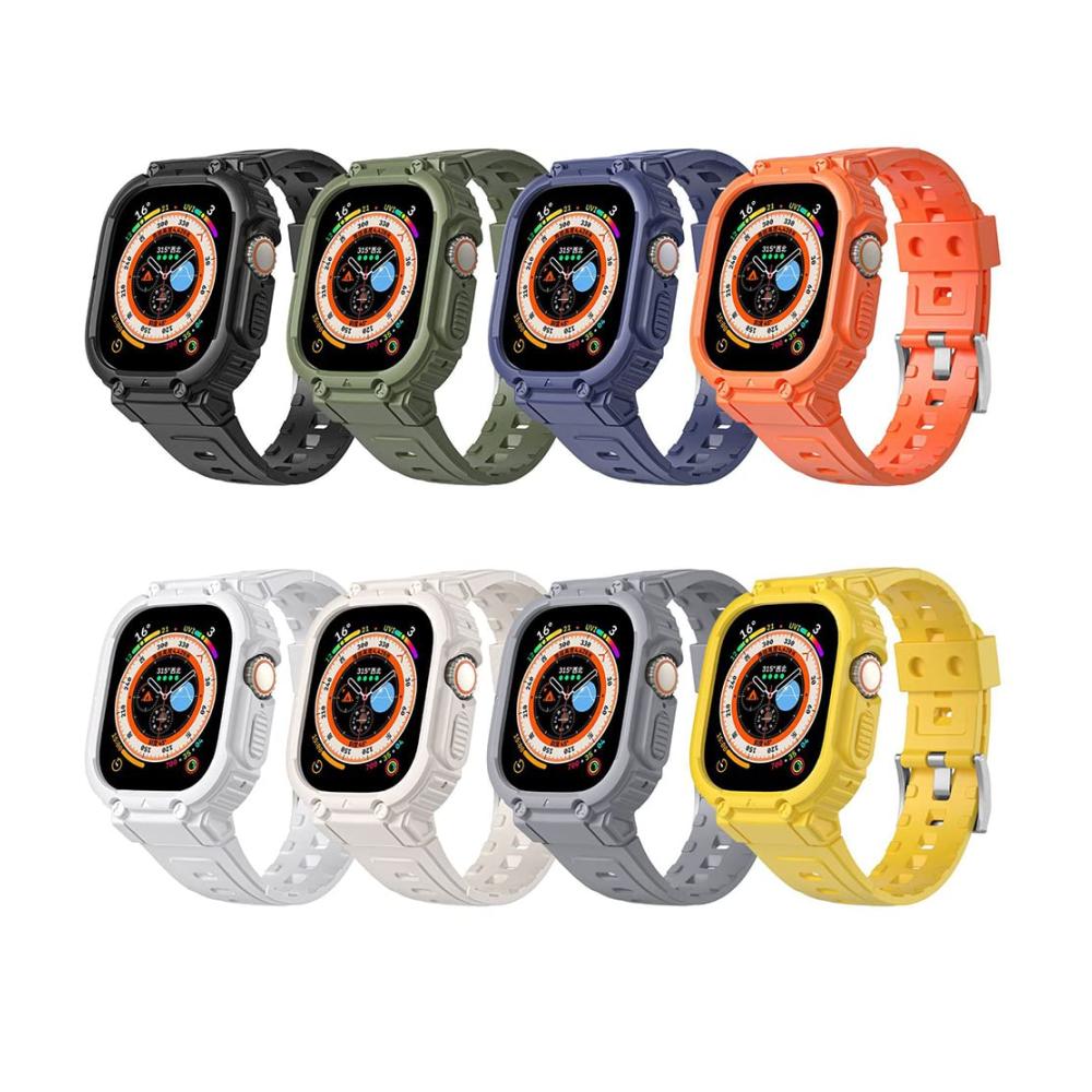 Apple Watch Series 8 7SE654 TPU Silikon Armband mit Ultra 49 mm Schutzhülle - Passend für 41/45/40/44 mm Uhren - Hochwertiges Uhrenarmband