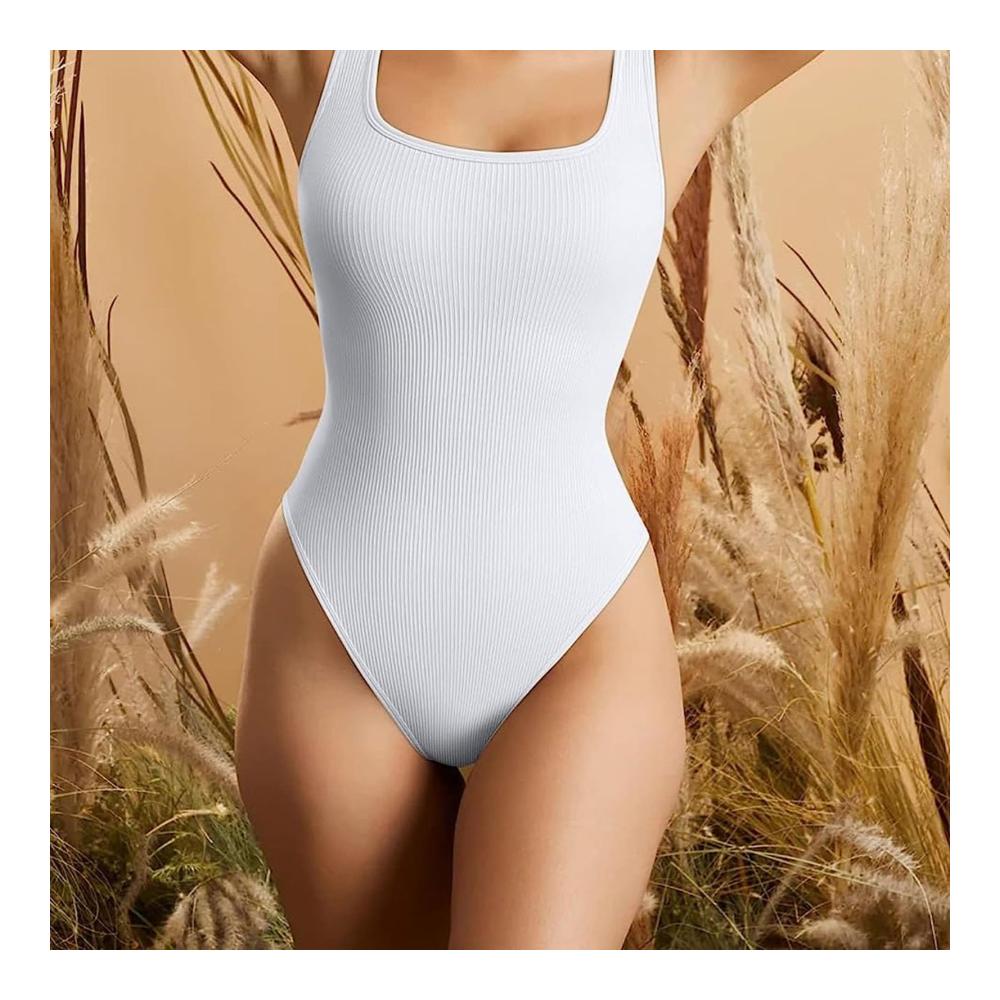 Ärmelloses Geripptes Body-Set für Damen mit Quadratischem Ausschnitt - Shapewear 3-teiliges Tank-top-Set
