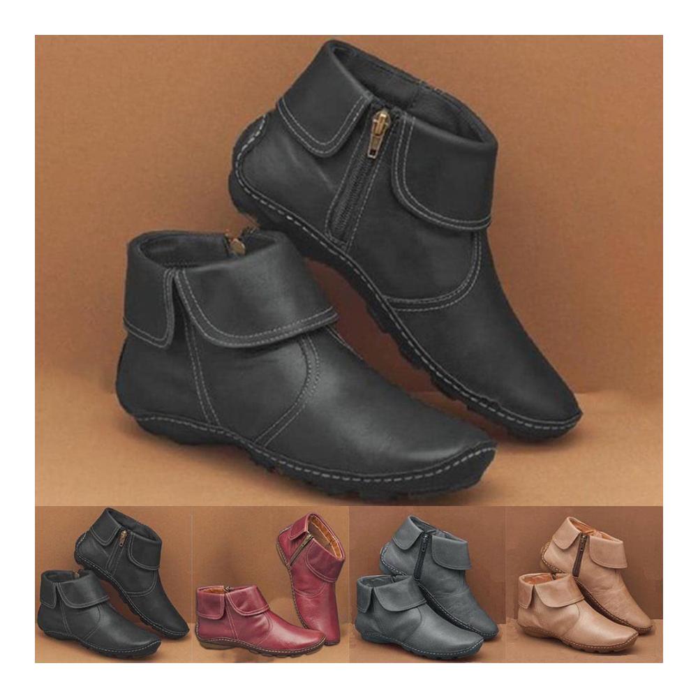 Damen-Stiefel mit Flachem Absatz und Leder bequeme Stiefeletten mit Unterstützung des Fußgewölbes Arch Support Sneakers – Größenvarianten verfügbar
