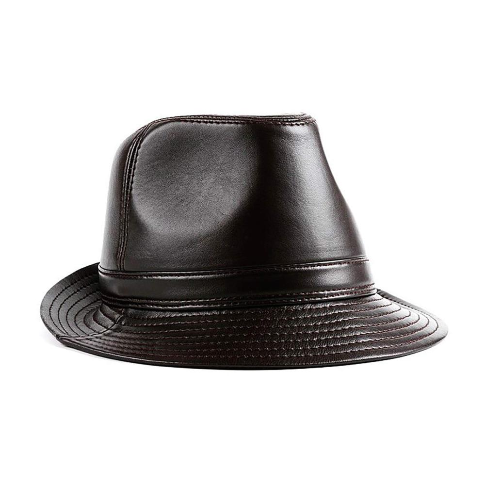 Herren Winterhüte aus echtem Leder Fedora & Trilby Stil mit breiter Krempe für Partys und Jazz - Hochwertiger Bowler Hut aus Schaffell