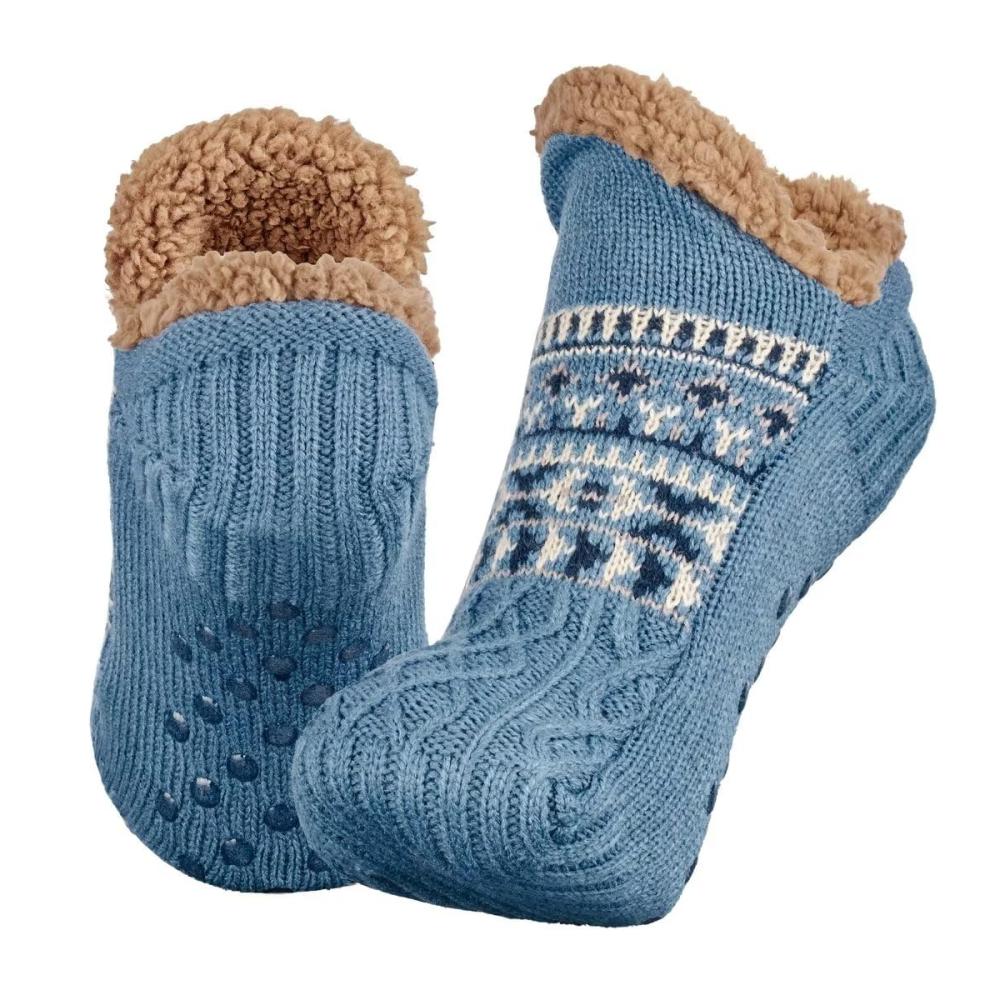Winterwarme Stoppersocken mit Wolle für Damen & Herren - Flauschige Mulor Haussocken rutschfeste Hüttensocken (1 Paar