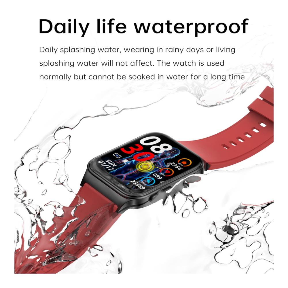 Fashion Smartwatches E500 Smart Watch mit Blutzuckermessgerät EKG PPG Herzfrequenz Temperatur Blutdruck & Sauerstoffmonitor – Wasserdichter Fitness Tracker für Männer und Frauen (Rot) SW04191