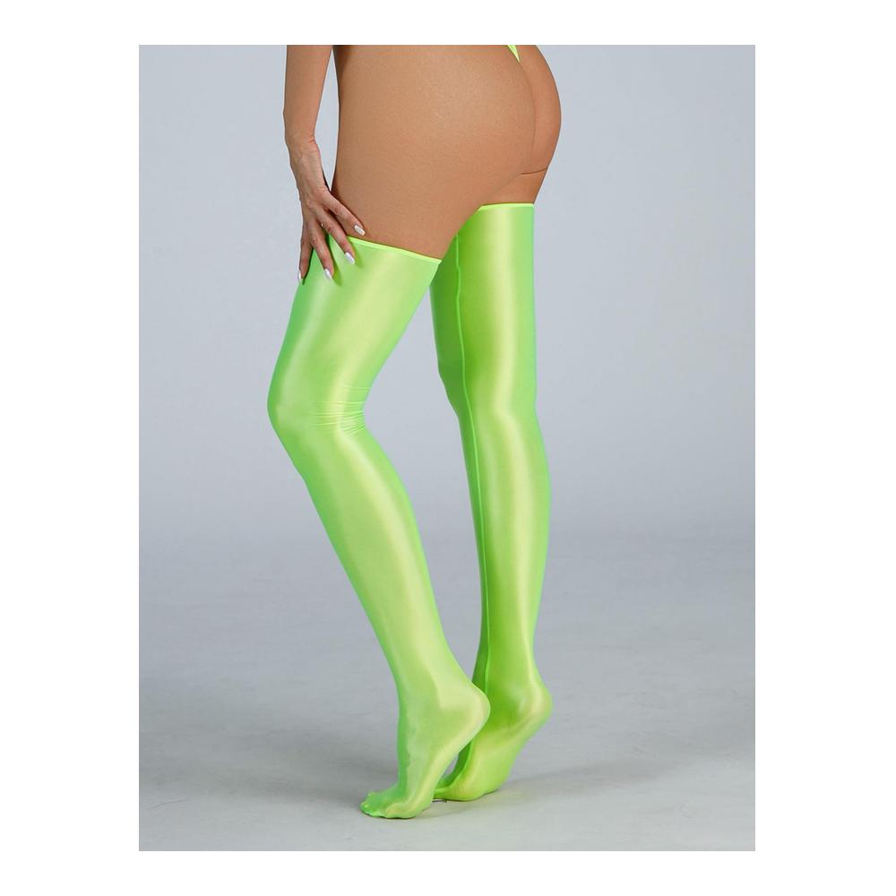 Halterlose Strümpfe Damen - Metallic Glanz Kniestrümpfe Overknees Sexy Stockings in Lang und Öl Glänzend