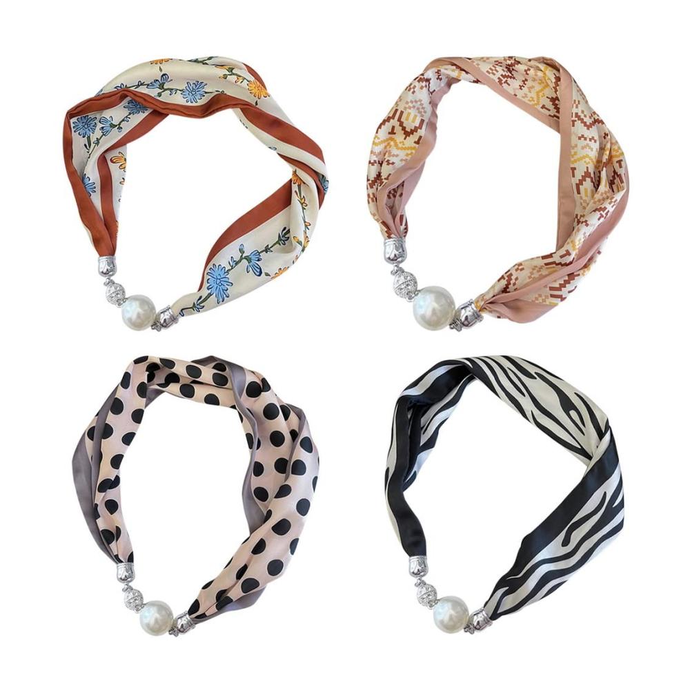 Set aus 4 Damen-Halstüchern Faux-Seiden Schals mit Blumenmuster - Bandanas Kopftücher und elegante Geschenke für Frauen und Mädchen - 55x13cm - Bunte Vielfalt