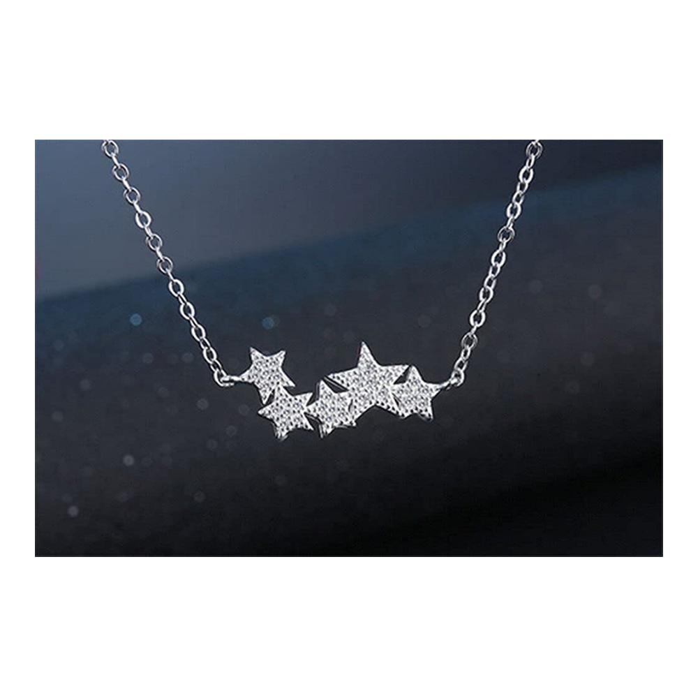 925 Sterling Silber Damen-Halskette mit Zirkonia-Sternen-Anhänger - Modische Kurze Clawicle Kette