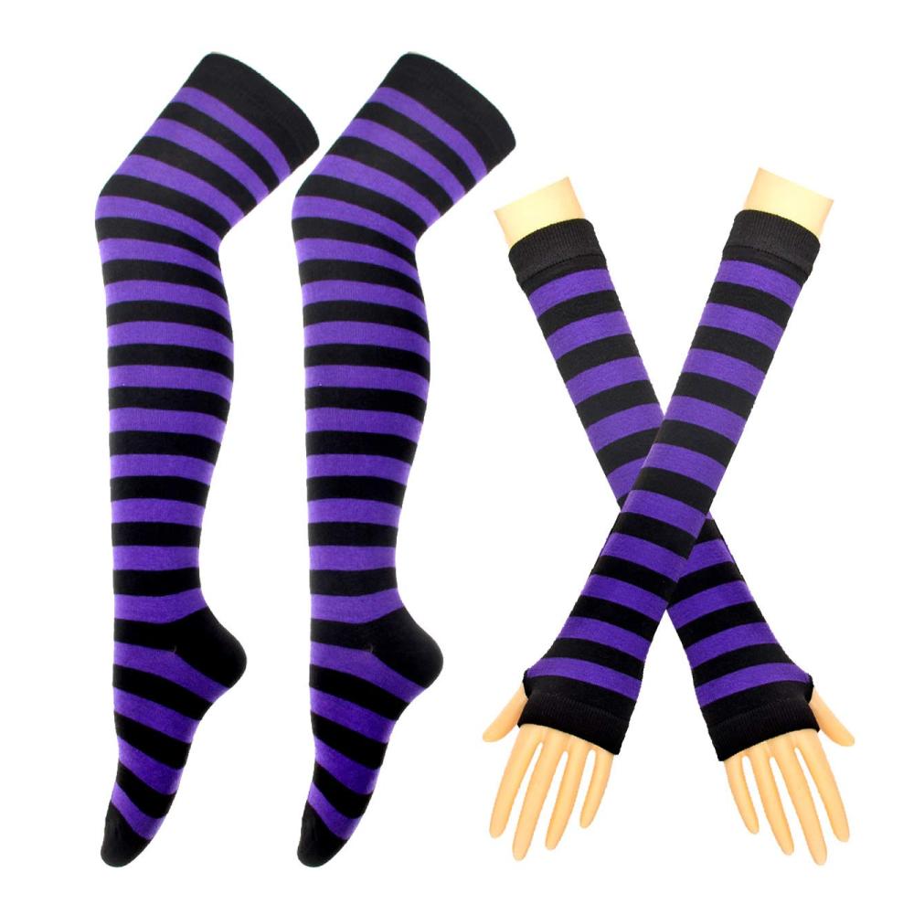 Gestreifte Lange Kniestrümpfe und Strickhandschuhe im Party-Kostüm-Set (2 Paar