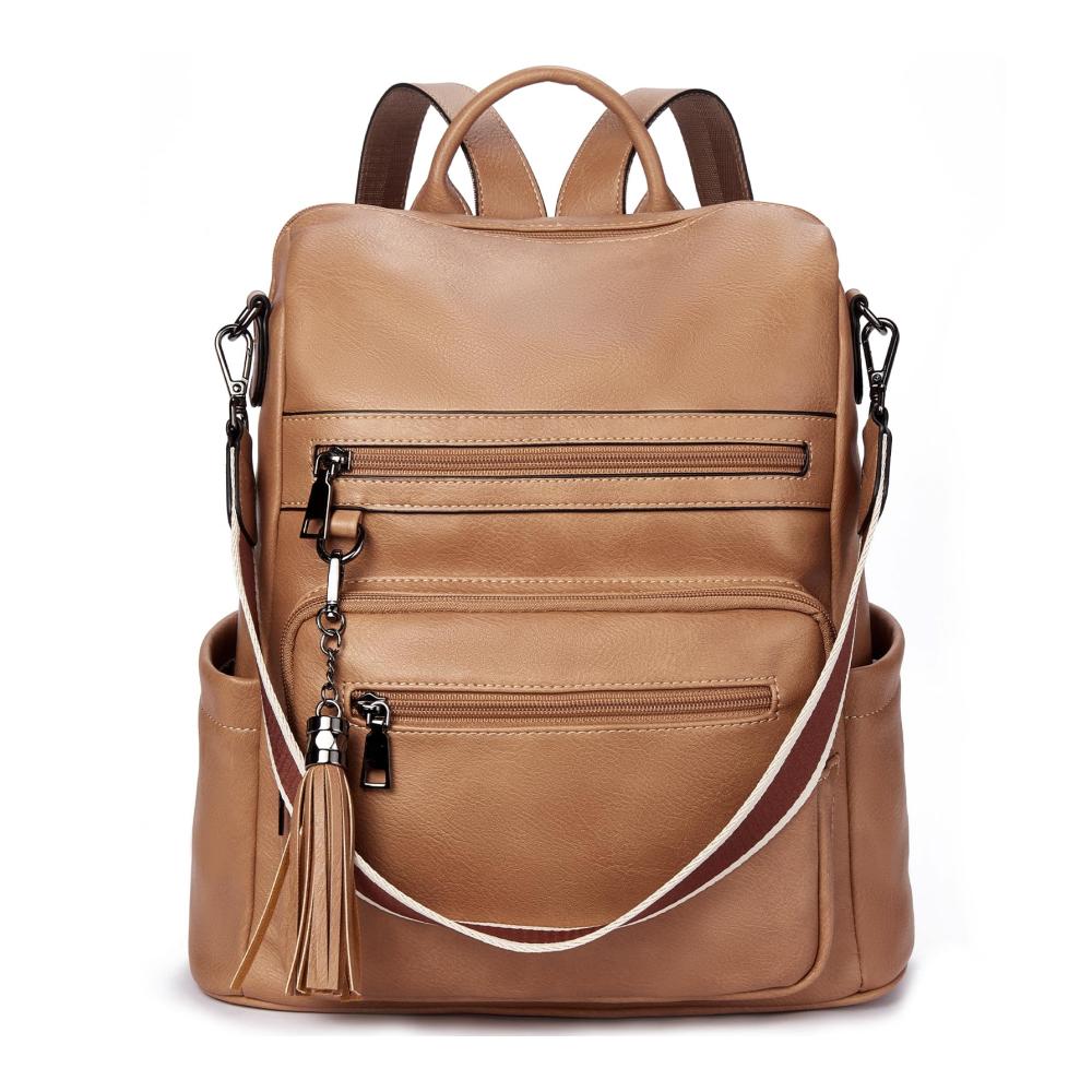 Leder Rucksackhandtaschen für Damen 2-in-1 Freizeitrucksack und Reisehandtasche - Stilvolle Schultertasche und Casual Daypacks in Kamelbraun