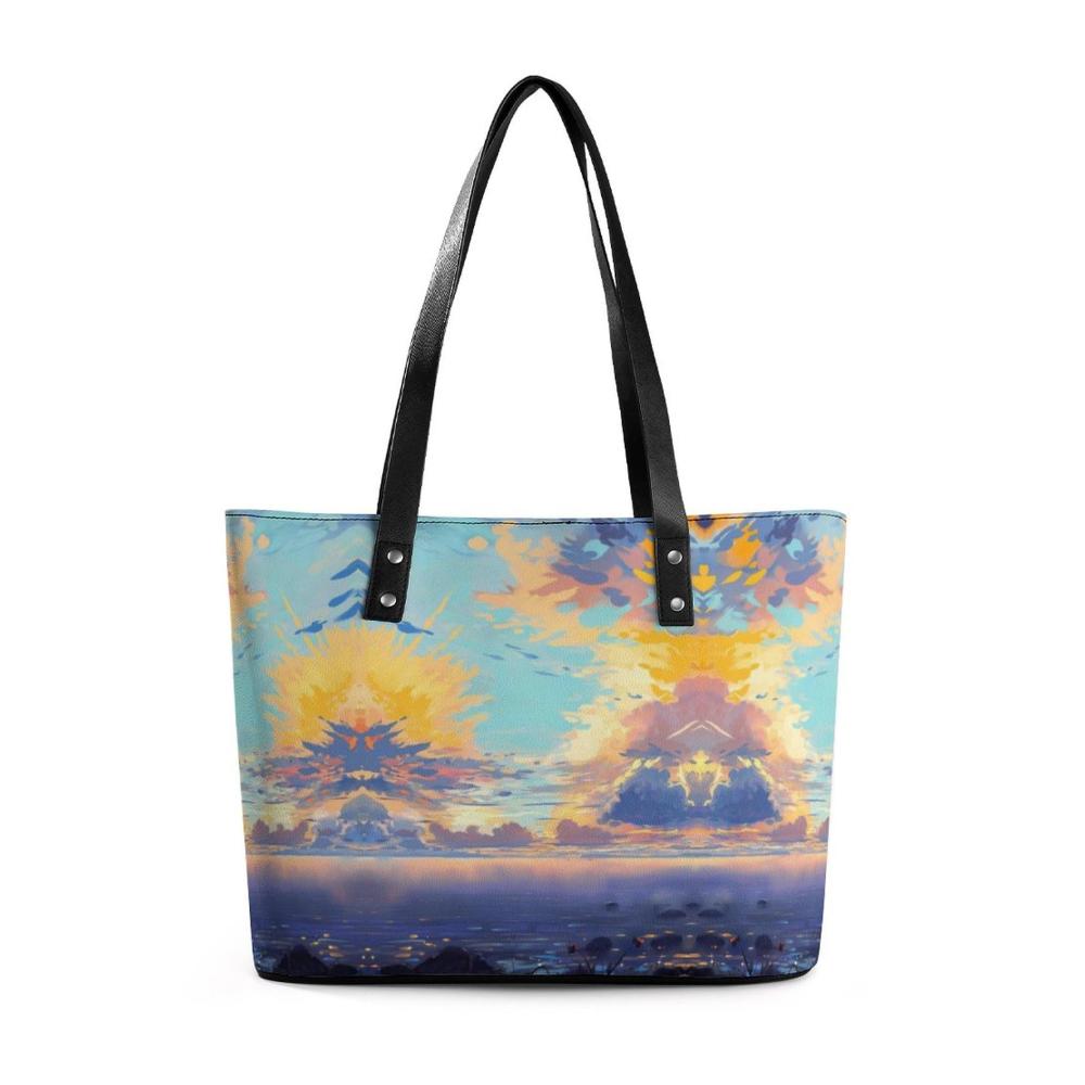 Henkeltaschen aus Pebbled PU Leder – Tote Bag für Business & Casual Graffiti Anime Landschaft Handtaschen für Frauen (29x34x14cm