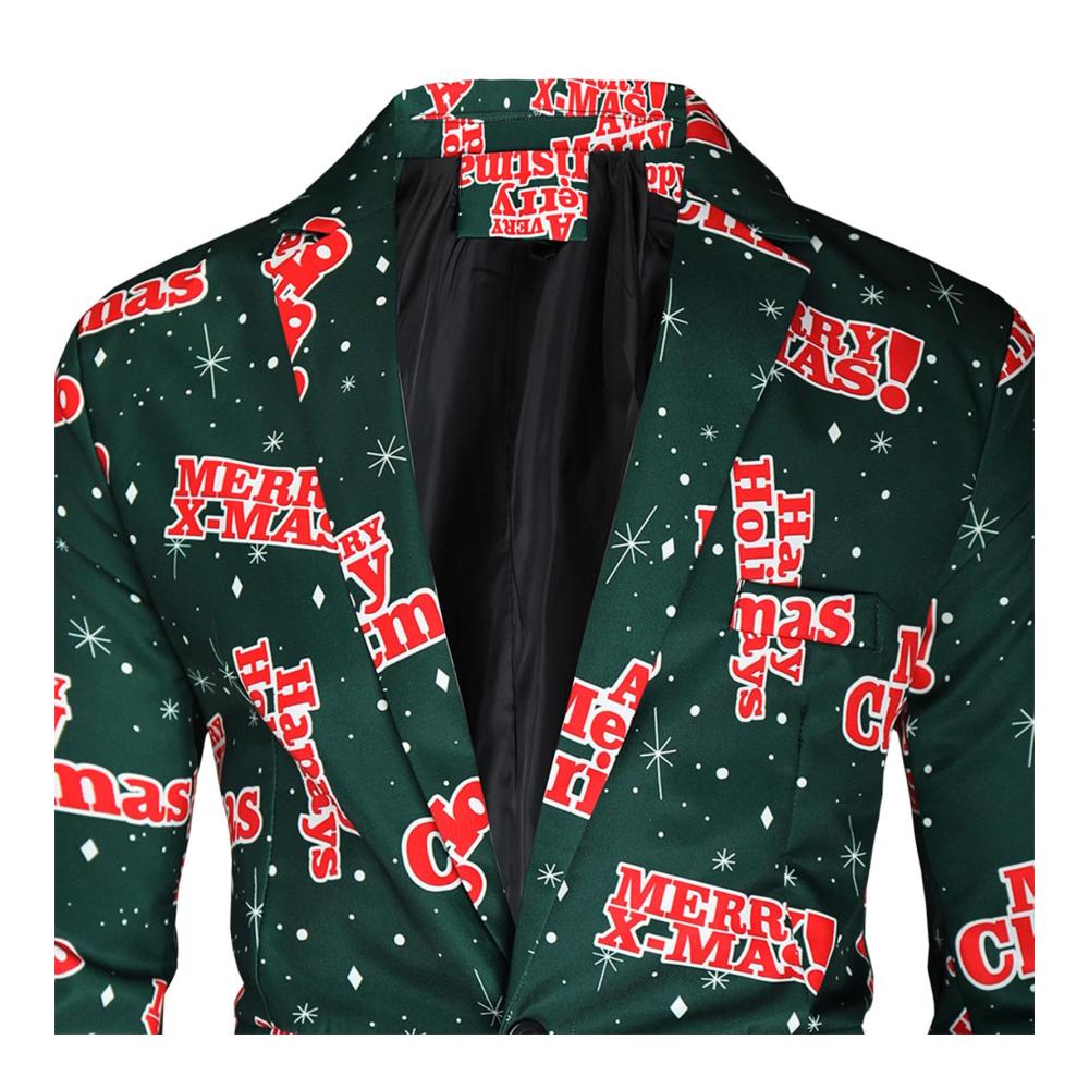 Herren Weihnachtsmann Bedruckte Anzugjacke - Festliche Gefütterte Jacke für Casual Herrenmode