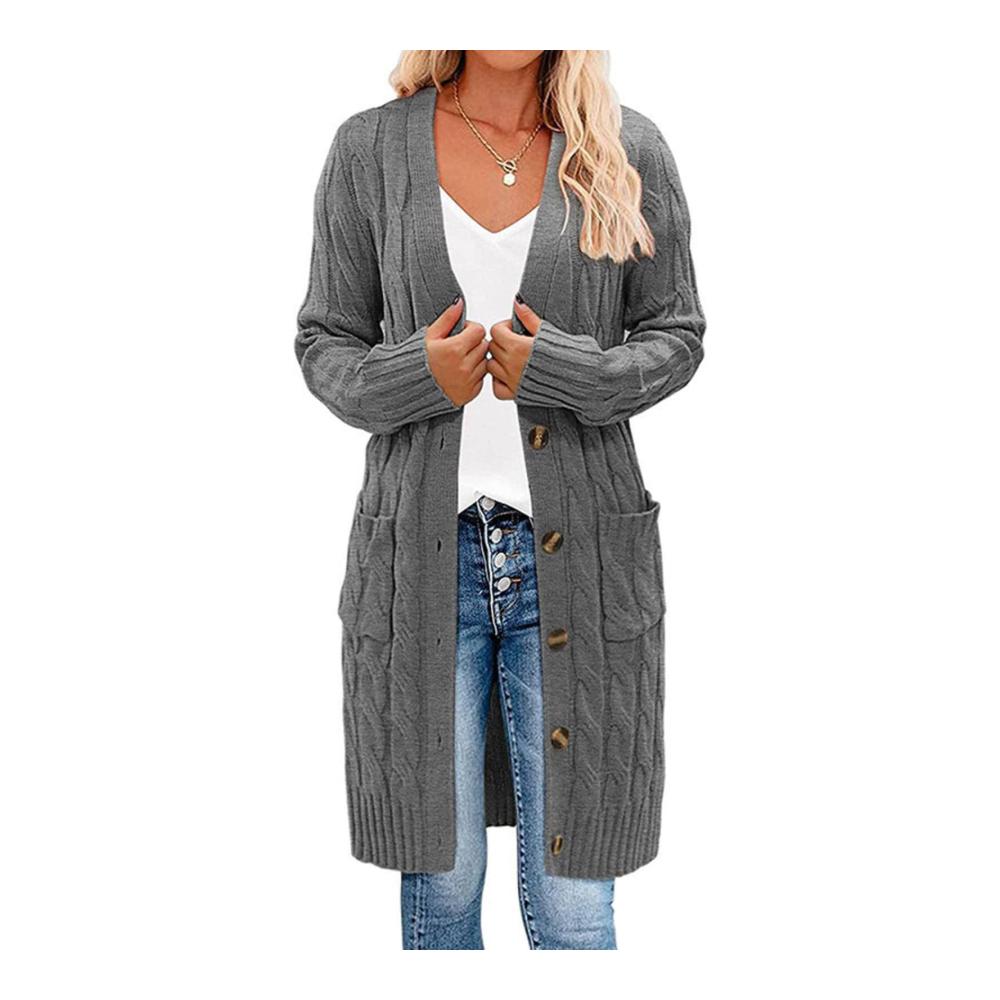 Damen Strickjacke mit langen Ärmeln Zopfmuster und Knopfleiste - Stilvolle offene Vorderseite trendige Oberbekleidung