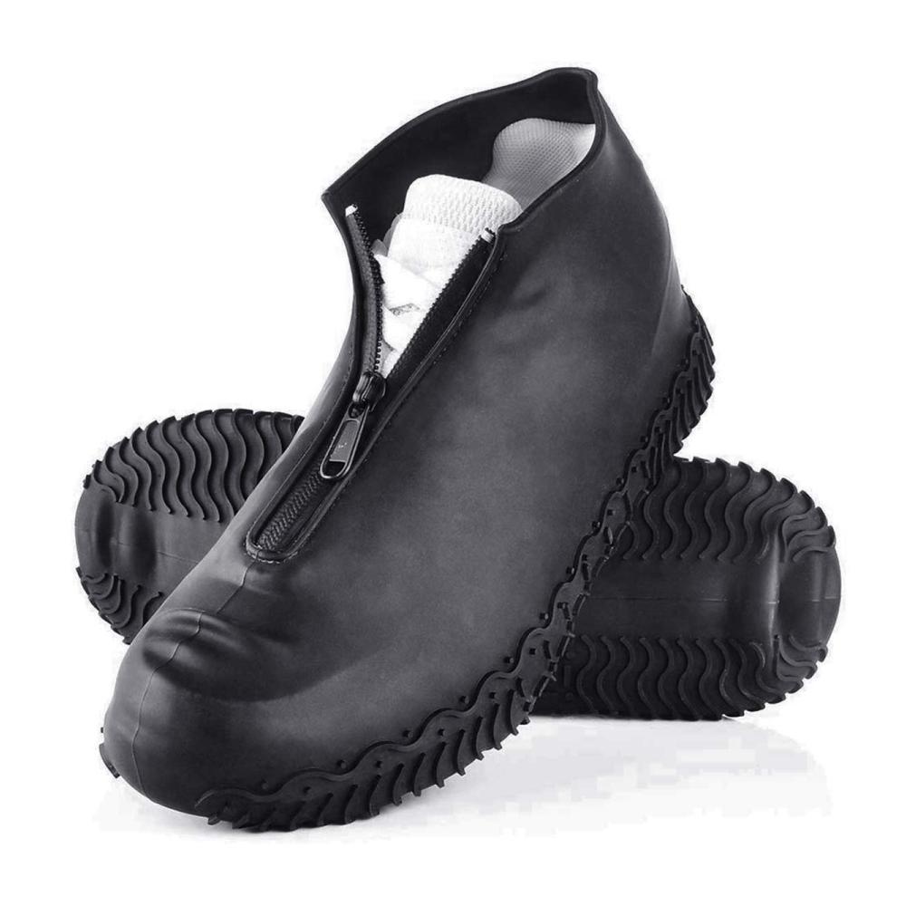 Wiederverwendbare Silikon-Galoschen mit Reißverschluss rutschfest faltbar grau M - Outdoor-Schuhschutz (1 Paar