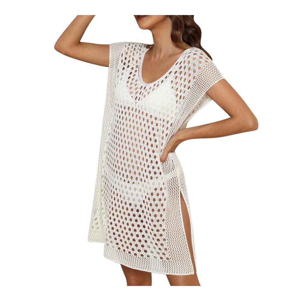 Pareos & Strandkleider Damen – Sommer Cardigan mit Rundhalsausschnitt und V-Ausschnitt Bikini Cover Up – Bademode Strand Vertuschen – Kurzarm Beach Shirt Blusen – Attraktive Strandkleidung für Damen
