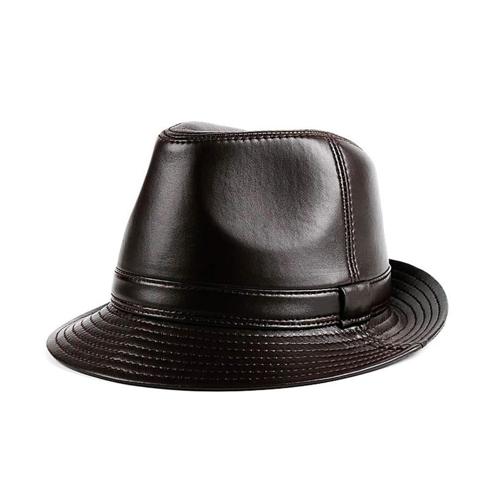 Herren Winterhüte aus echtem Leder Fedora & Trilby Stil mit breiter Krempe für Partys und Jazz - Hochwertiger Bowler Hut aus Schaffell