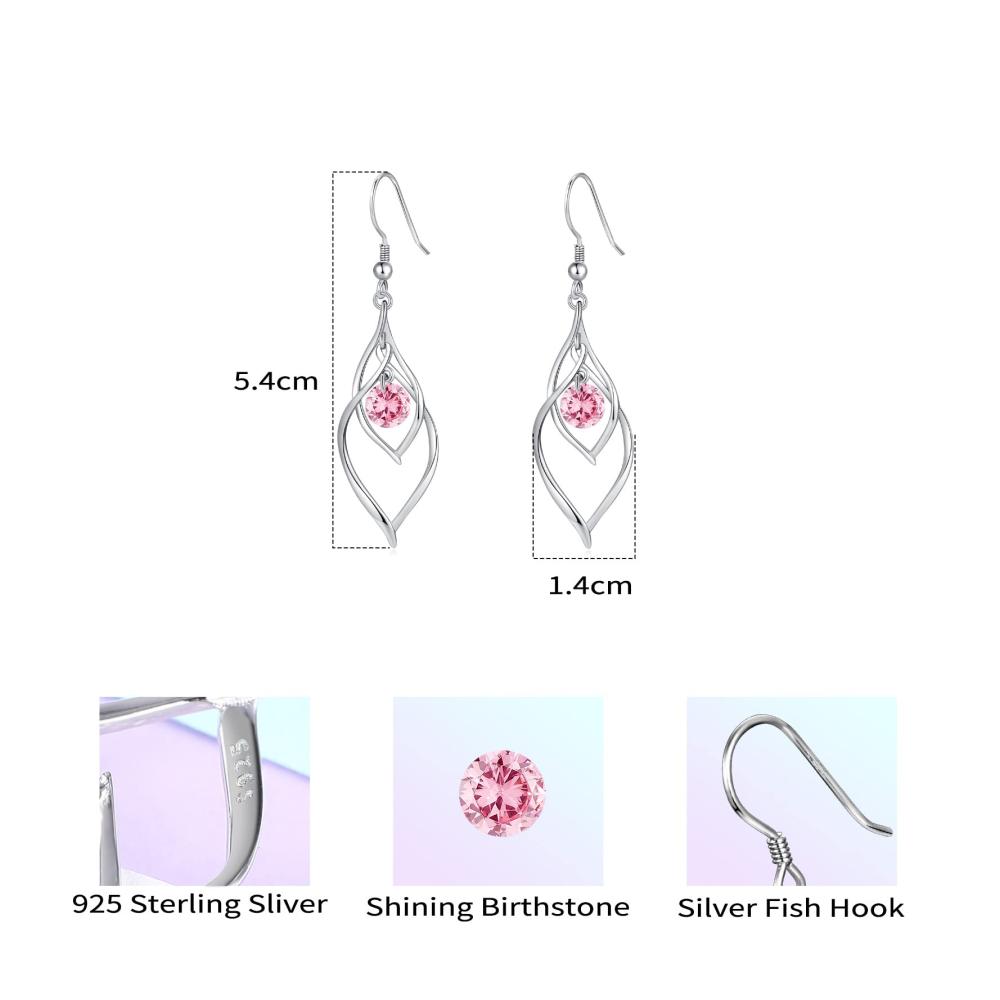 925 Sterling Silber Dangle Ohrringe mit 12 Geburtssteinen und Zirkonia - Modische Geburtstagsgeschenke für Damen und Mädchen