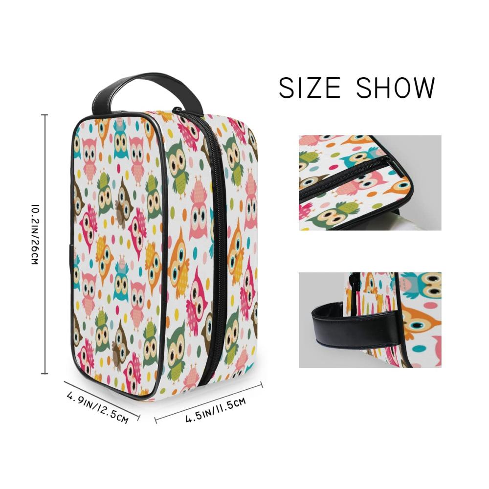 Bunte Eulen Kulturtasche für Damen und Herren - Praktischer Kulturbeutel mit Punkten ideal als Kosmetiktasche Make-up-Tasche Handtasche oder Organizer mit Reißverschluss. Tragbare Waschtasche für Mädchen und Tiervogel-Liebhaber – Perfektes Rasierset und Organizer fürs Badezimmer