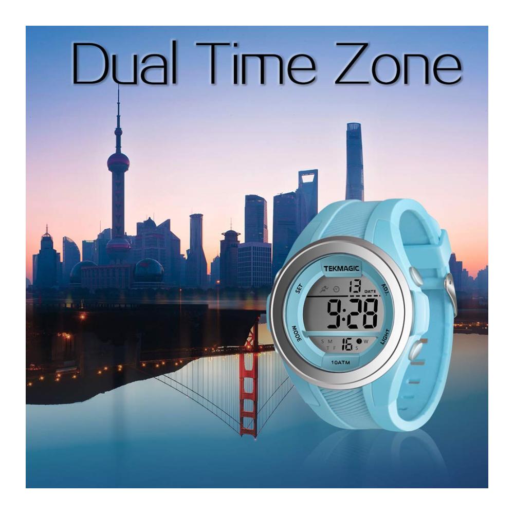 10 ATM wasserdichte Armbanduhr für Jungen und Mädchen - ideal zum Tauchen und Schwimmen mit Stoppuhr Chronograph Wecker und doppelter Zeitzonen-Anzeige - Wählbares 12/24-Stunden-Format