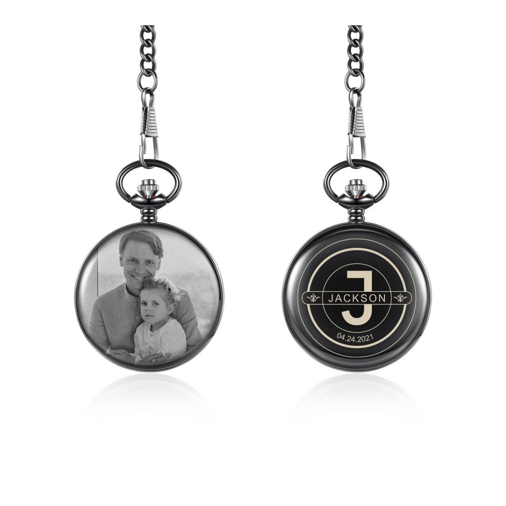 Personalisierte Vintage Taschenuhr für Herren - Foto & Textgravur - Geburtstags- und Jubiläumsgeschenk