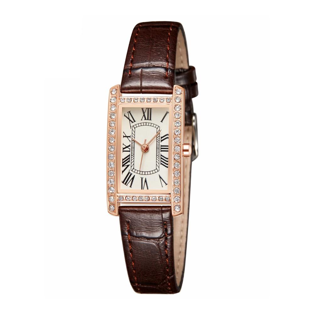 Damen Armbanduhr - Wasserdichte Roségold Quarzuhr mit Diamant-Gehäuse elegantes Lederband - Klassische Vintage Damenuhr für Damen ideal als Geschenk