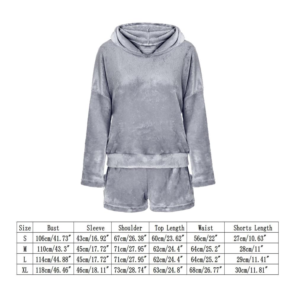 Damen Schlafanzug Set mit Katzen-Stickerei | 2-teilig Winter Nachtwäsche | Niedlicher Mädchen Pyjama mit Kapuze Katzenohren Fleece | Langarm-Bademantel & Shorts Trainingsanzug