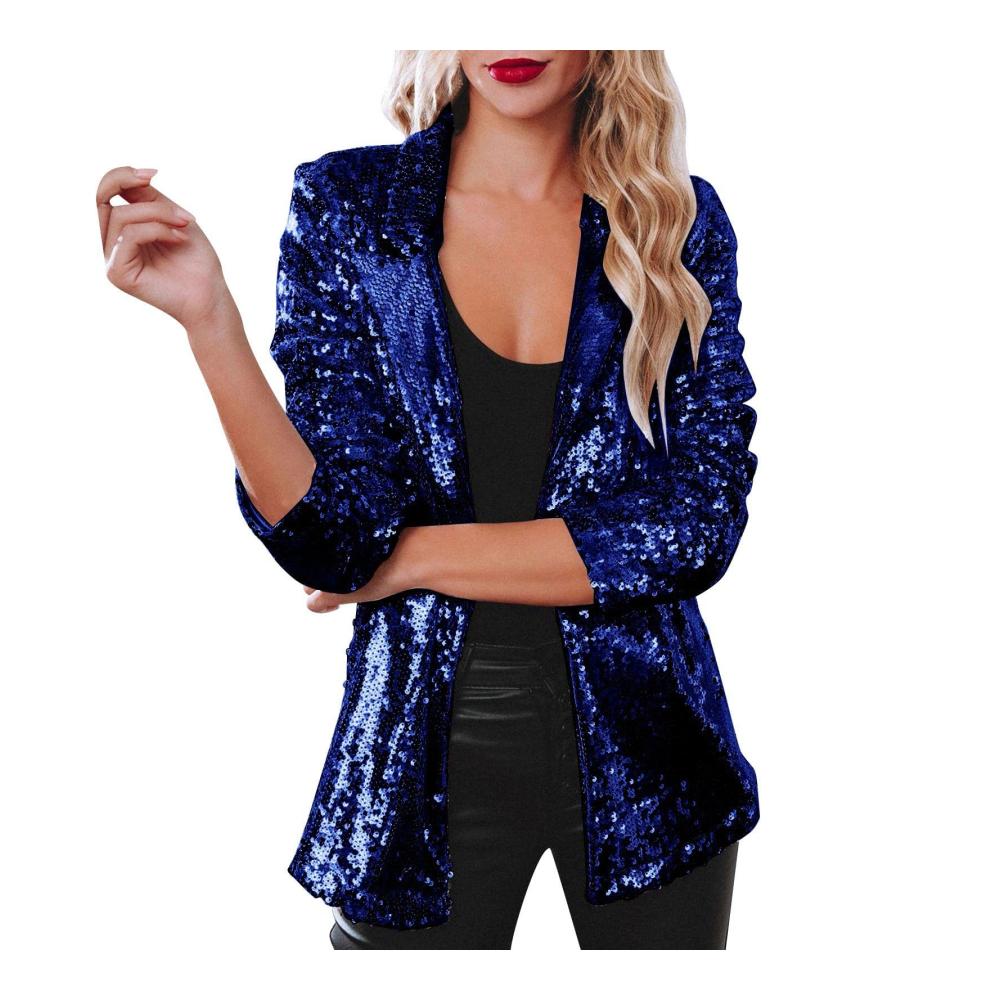 Damen Blazer Elegant Langarm Pailletten Glitzer Party Jacke für Rave und Veranstaltungen