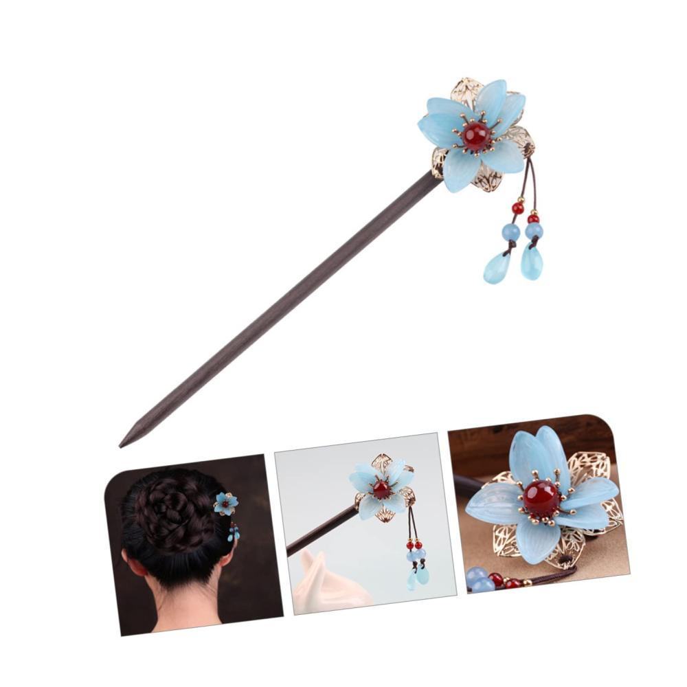 Chinesische Achat Haarnadeln - Traditionelle Perlen Retro Blumenstickerei 3er Set Haarkopfschmuck für Hochsteckfrisuren