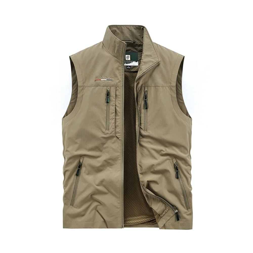 Herren Weste für Frühling und Herbst - Leichte Fischerweste Schnellrocknende Sommerweste Mehrzweck Outdoor Weste in Khaki (Größe 3XL