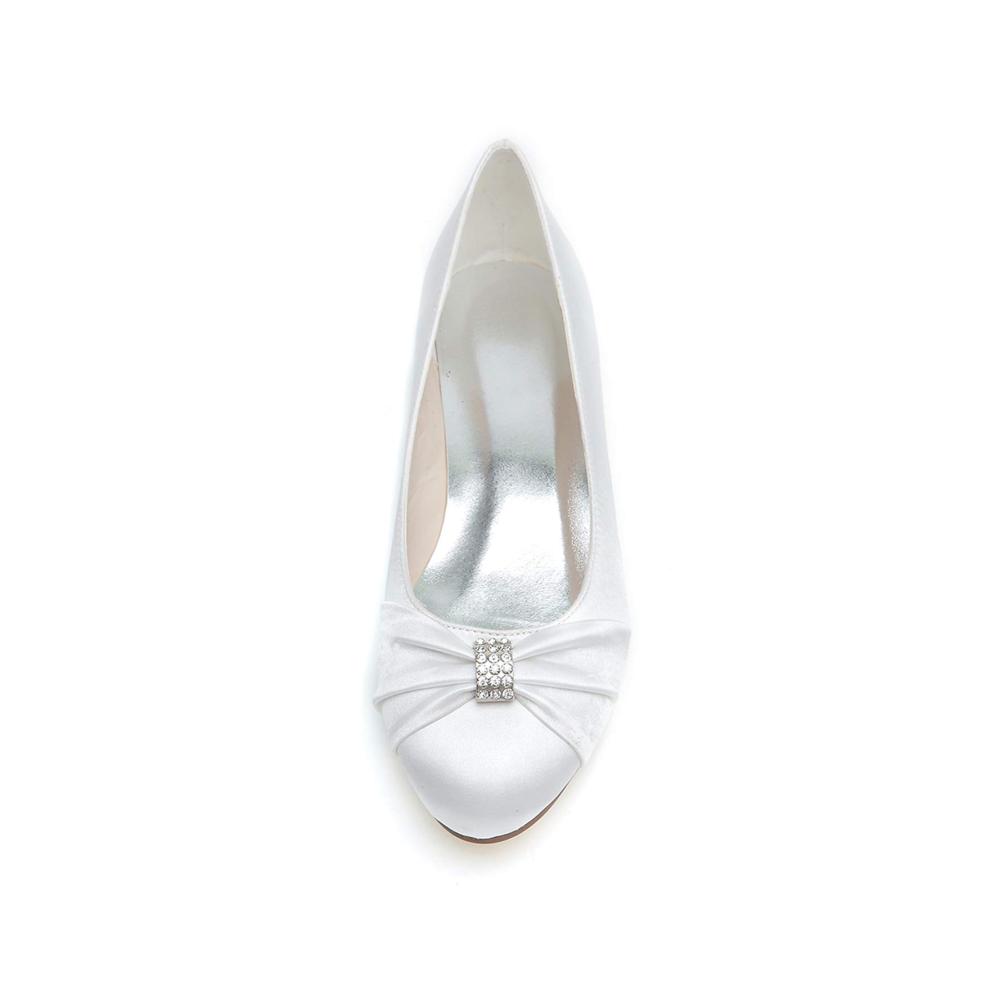 Hochzeitsschuhe Ballerinas Damen - Satin Strass Flache Brautschuhe Geschlossene Zehen Größe 9872-06