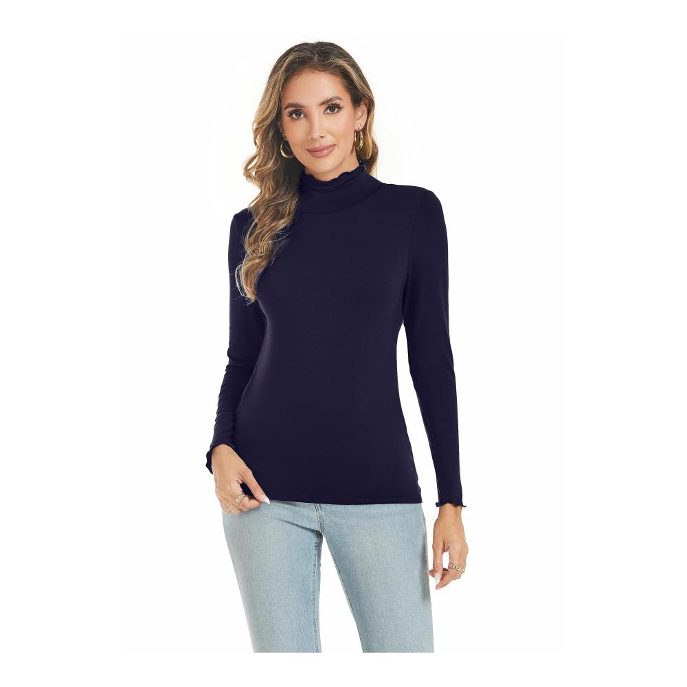 Langarmshirts Damen Rollkragen Stretch Slim Fit - Casual Oberteile & Basic T-Shirt