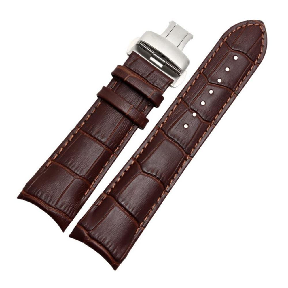22mm 23mm 24mm Gebogenes Lederarmband mit Stahlschnalle - Braun Uhrenarmband