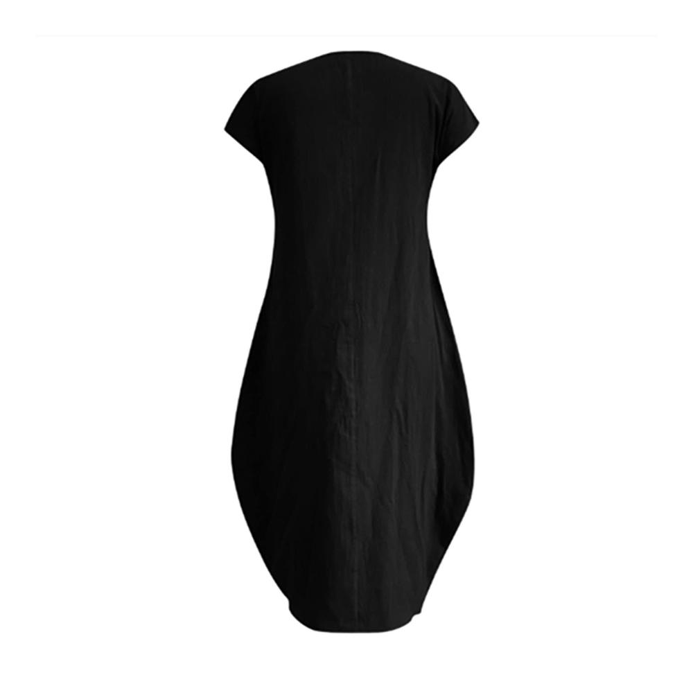 Damen Maxikleid aus Baumwolle und Leinen in großer Größe mit Rundhalsausschnitt Kurzarm und Taschen - Lässiges Sommerkleid für entspannte Freizeitaktivitäten