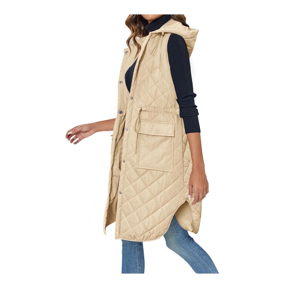 Damen Steppweste mit Kapuze und Taschen - Langärmlige Winterweste für lässige Outfits