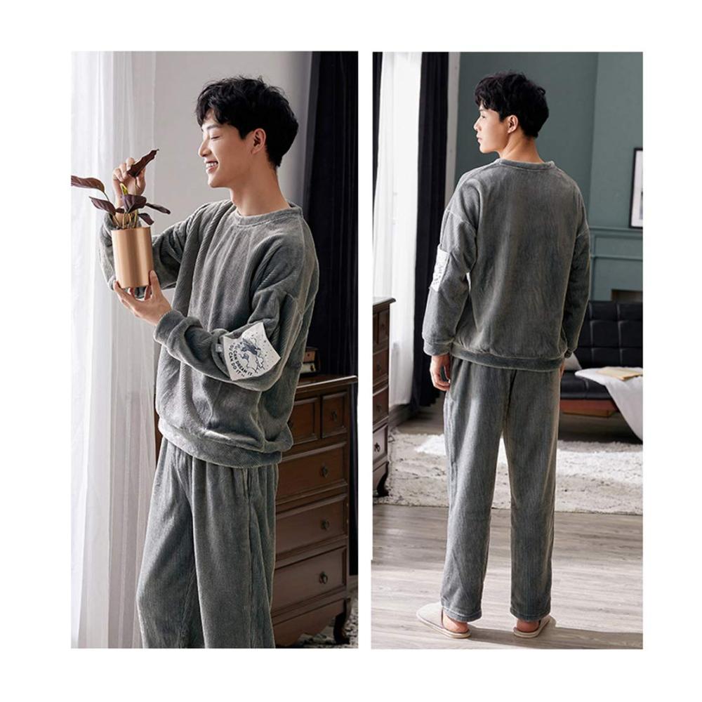 Herren Schlafanzüge Set aus Coral-Fleece – Warme Nachtwäsche mit Rundhalsausschnitt Sportliches Design Größe L