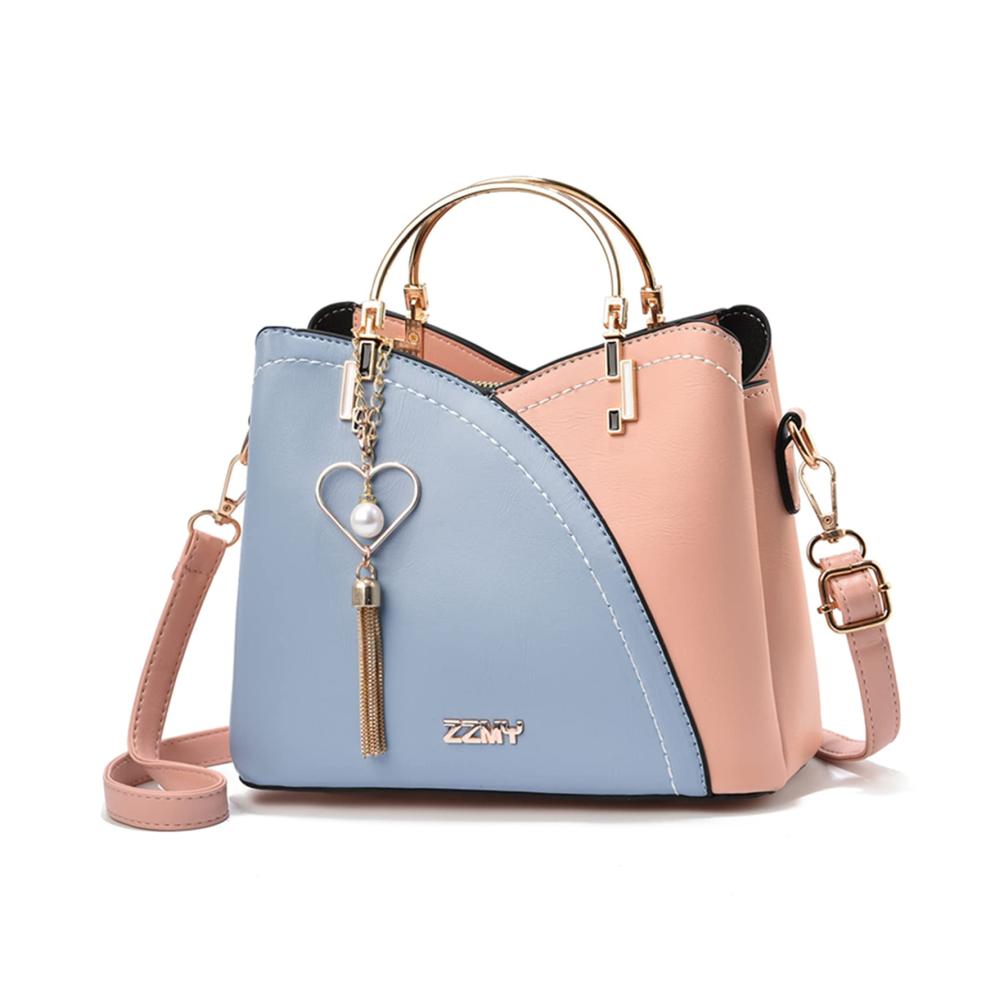 Hellblaue Damenhandtasche - Wasserdichte PU-Leder Schultertasche mit Quaste für Arbeit Schule Shopping und Reisen