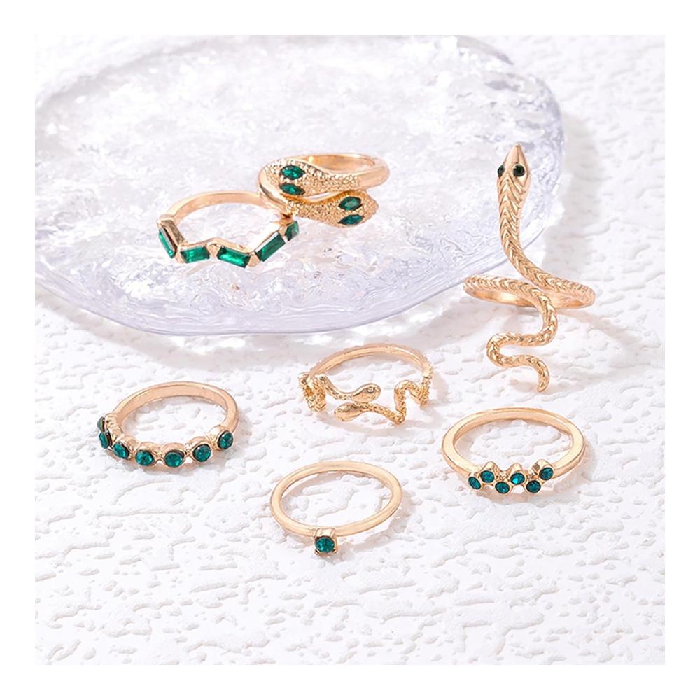 Boho Smaragd Schlange Ring Set - Goldene Serpent Finger Ringe mit Kristallakzenten für Frauen - Vintage Midi Ringe für Knöchel - Schmuckgeschenke
