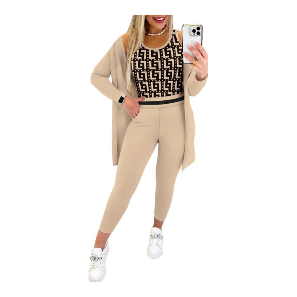 3-teiliges Damen Sportanzug Set - Ärmelloses Tank Top Jogginghose & Cardigan | Casual Fitness Outfit in Slim Fit | Loungewear & Streetwear Kombi