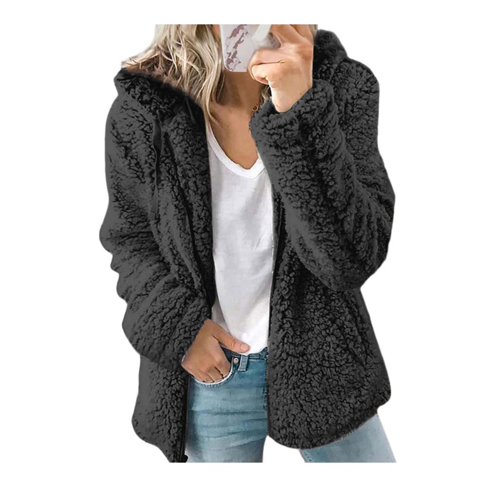 Damen Wollfleece Wintermantel mit Kapuze - Warme Herbst- und Winterjacke
