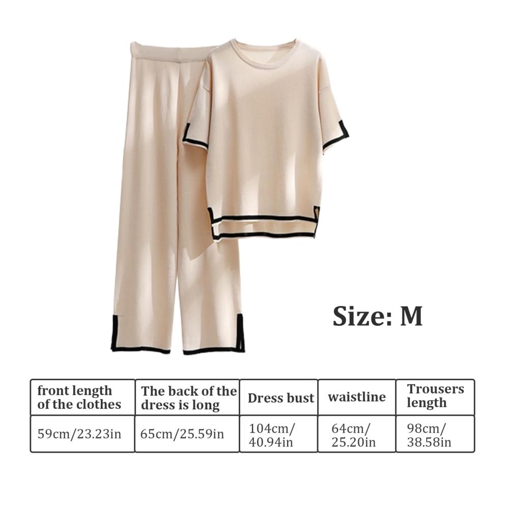 Damen Lounge-Set Strick Trainingsanzug mit Pullover hoher Taille und weitem Bein - 2-teiliges Retro-Ensemble