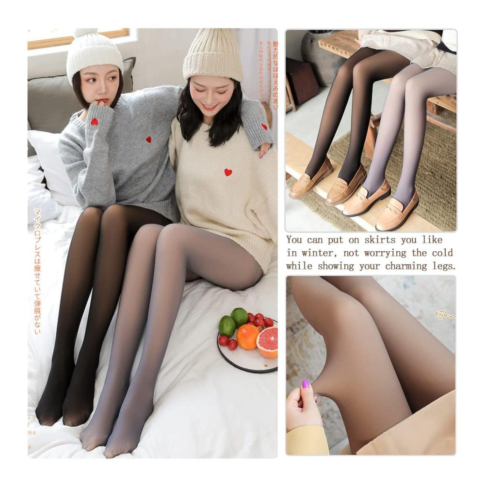 Durchscheinende Superstretch-Leggings Damen Winterstrumpfhose mit Fleecefutter