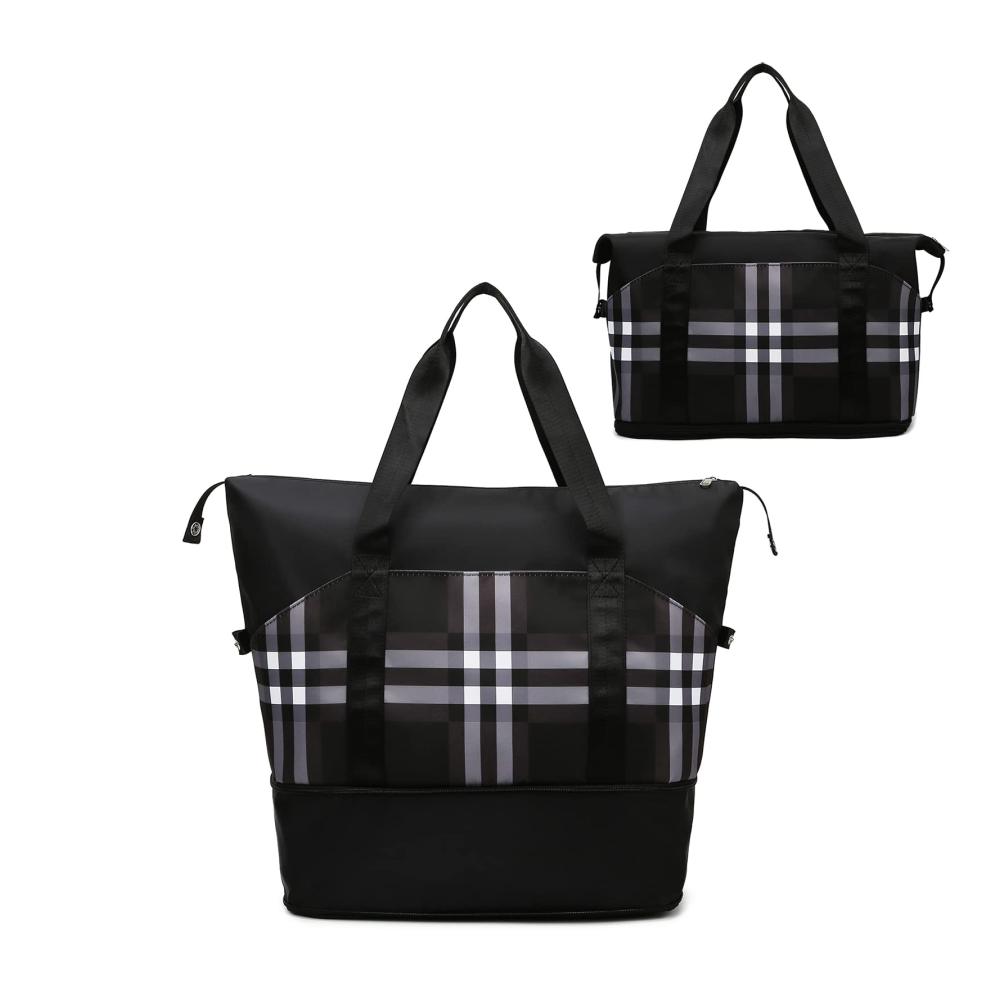 Schwarze Damen-Reisetasche Faltbarer Weekender mit Nassfach für Reisen und Sport