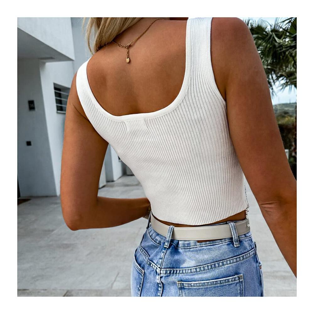 Strass-Fransen Damen Tanktop Ärmelloses Crop Top mit geripptem Design