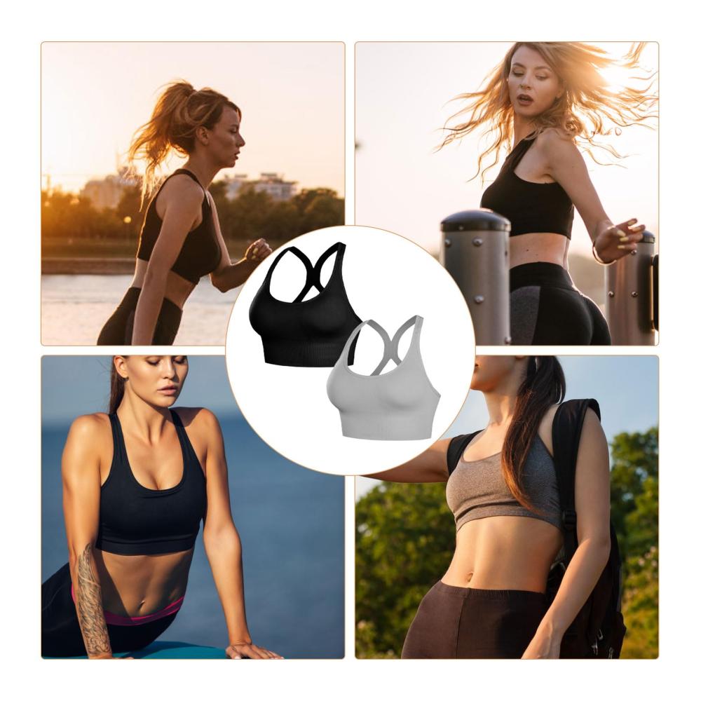 Sport-BH Damen 2er Set | Push-Up Bustier ohne Bügel | Gepolstert & Trägerlos | Bügelloser BH für starken Halt | Sport-BHS für Yoga Fitness Training Joggen | Größe L