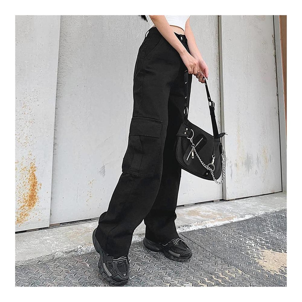 Cargohose Damen Y2K Baggy Hose mit Breitem Bein Oversized Vintage Streetwear Harajuku Sommerhosen für Teenager Mädchen - E-Girl Casual Style mit Taschen
