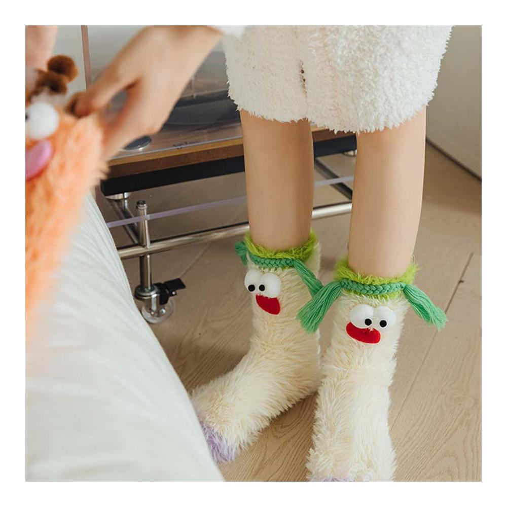 Flauschige Monster-Wintersocken Warme Neuheiten für Damen und Mädchen Lustige Cartoon-Designs Dicke Plüschsocken als Geschenkidee