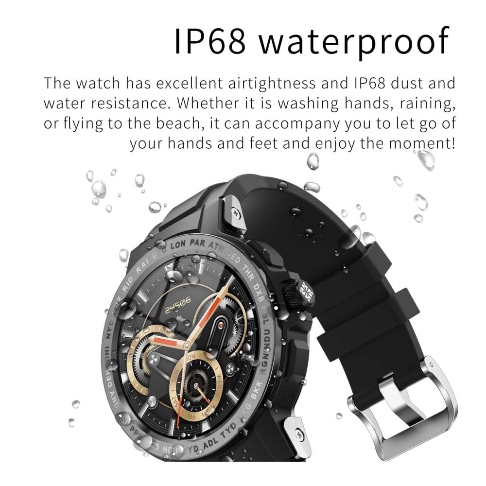 RollsTimi Fashion Smart-Sportuhr Herzfrequenz & Blutsauerstoffüberwachung Schlaftracking IP68 wasserdicht GPS 24 Sportmodi - Kompatibel mit Android & iOS (Schwarz/Silber