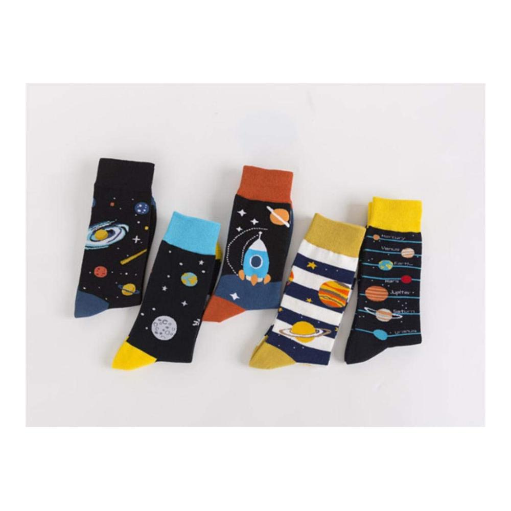Herrensocken Set 5 Paar Baumwollsocken für den Winter weich warm & atmungsaktiv | Lustiges Universum mit Planeten-Muster